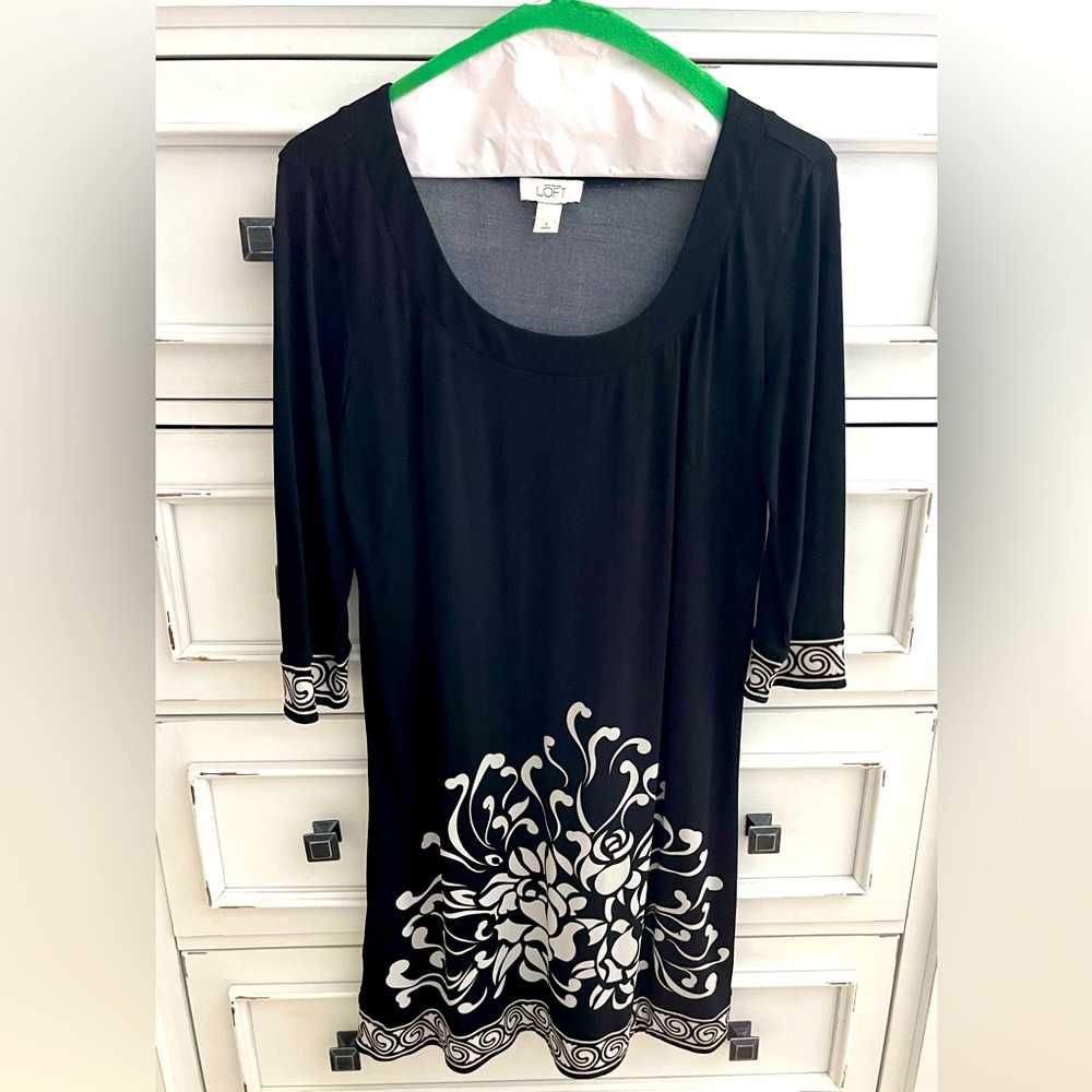 LOFT black floral tunic dress